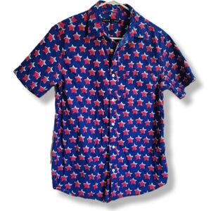 Edgar And Ash Blue Red Stars AOP Patriotic Summer Button Down Shirt